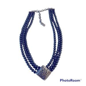 Kissaka Costume Jewelry Black Pearl Silver Tone Statement Piece Necklace Boho